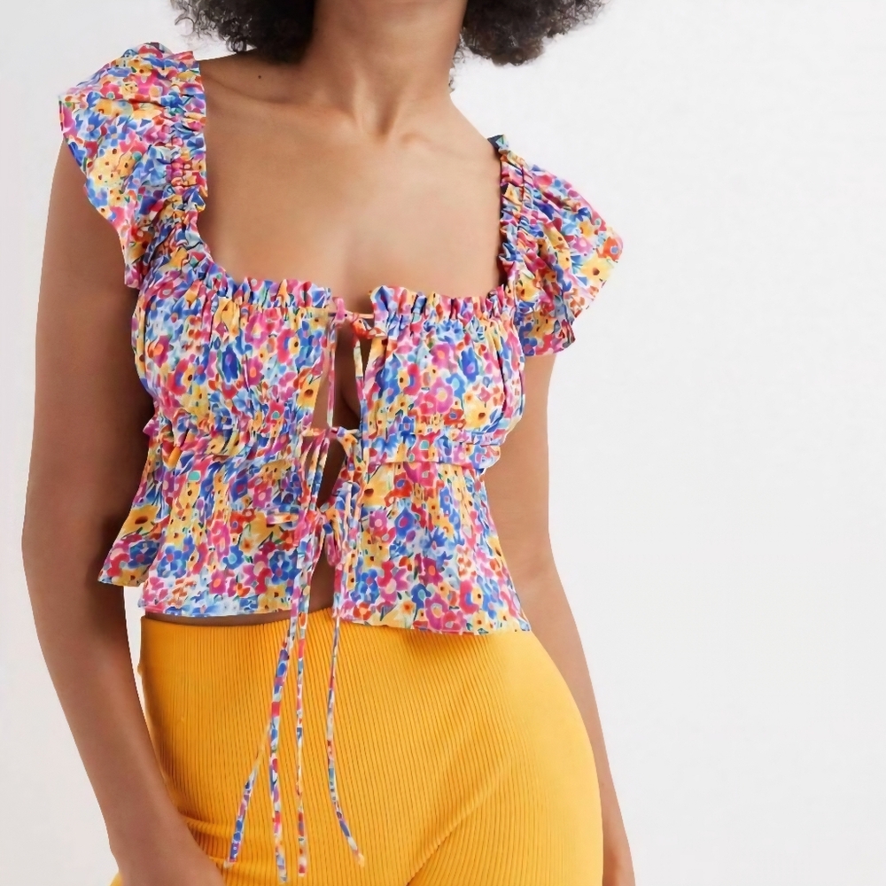 For Love And Lemons Sasha crop top in blue Floral Size Large NWT